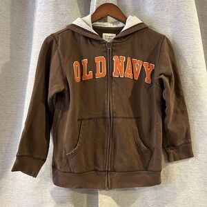 VTG Y2K Old Navy‎ Full Zip Spell Out Hoodie Sweatshirt Brown Youth Medium Skater